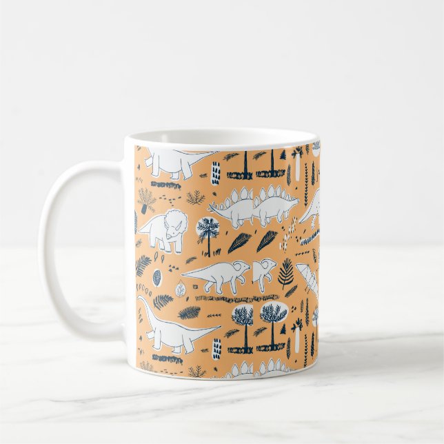 Lustiga dinosaurier med handflatan löv mönster kaffemugg (Vänster)