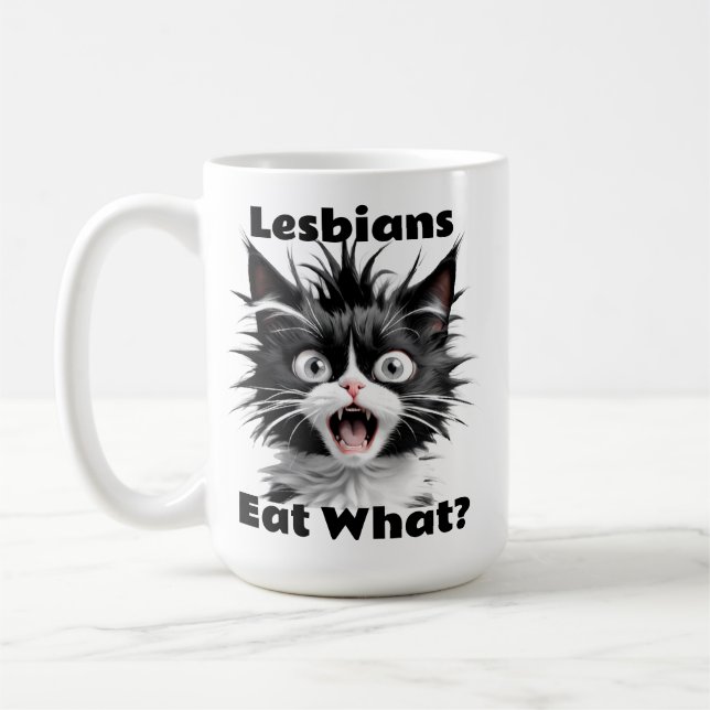 Lustiga Lesbiskar, vad? Katt-Lesbisk-HBT Kaffemugg (Vänster)