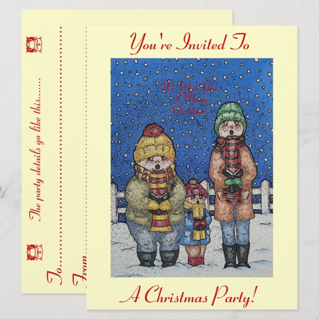 lustiga sång sångare i snö inbjudningar (Fram/baksida)