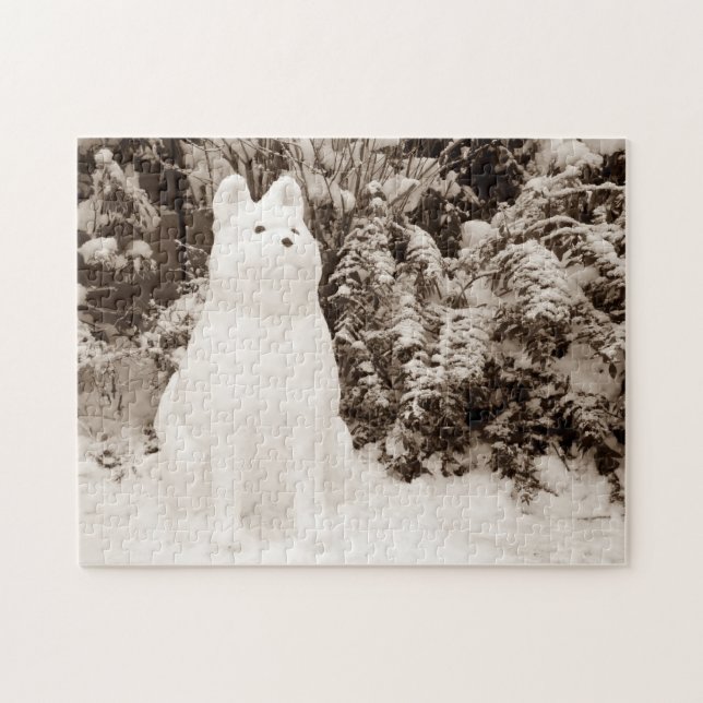 Lustiga snö akita snögubbe-fotopristmas pussel (Horisontell)