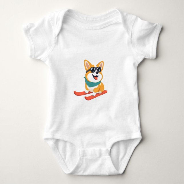 Lustiger Corgi on skis T Shirt (Framsida)