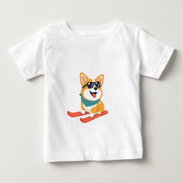 Lustiger Corgi on skis T Shirt (Framsida)
