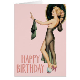 Lustigt 1950-talets Pin-Up Girl Birthday Card Hälsningskort