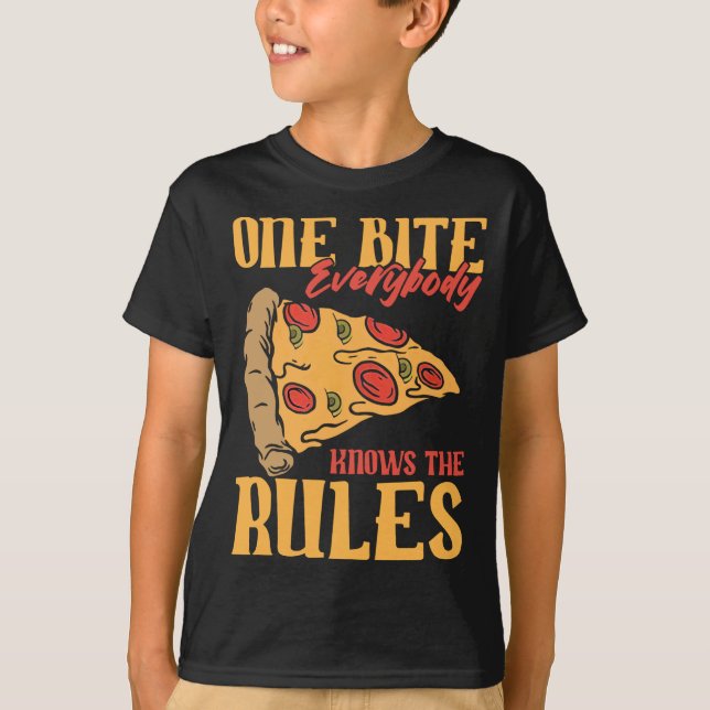 Lustigt 1 Bita Pizza Alla känner till regler mat T Shirt (Framsida)
