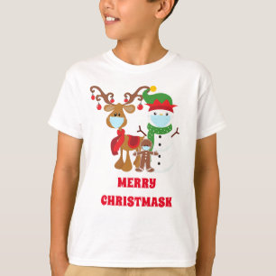 Lustigt 2020 Reindeer Snögubbe Ansikte masks Chris T Shirt