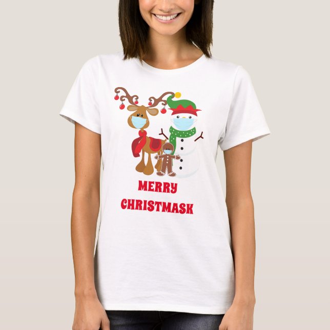 Lustigt 2021 Reindeer Snögubbe Ansikte masks Chris T Shirt (Framsida)