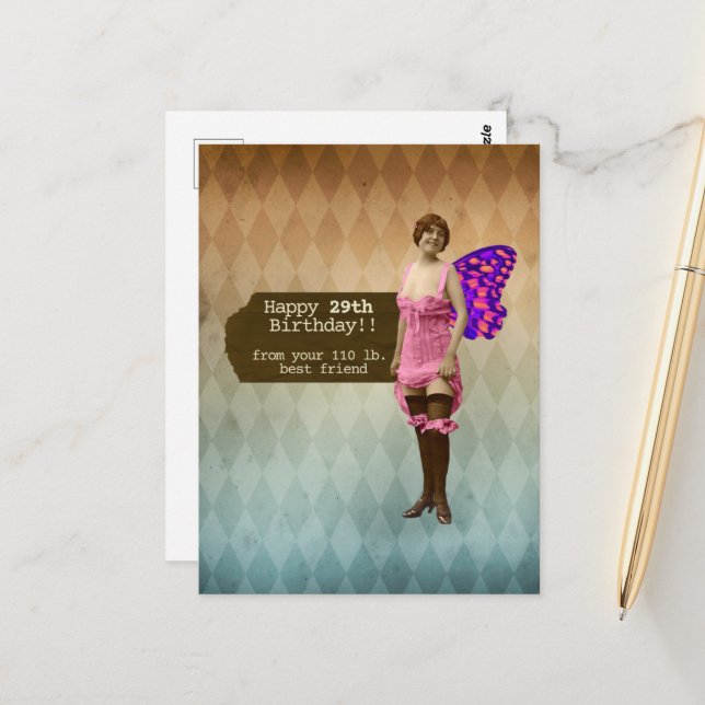 Lustigt 29 igen, bästa väninna födelsedag vykort (Fram/Back In Situ)