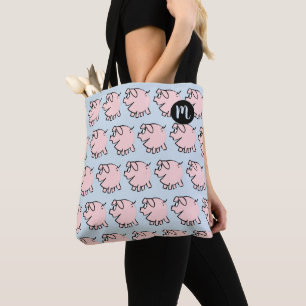 Lustigt 3 Tecknad Gris Monogram Välj Färg Tote Bag Tygkasse