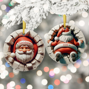 Lustigt 3D Santa Personlig Child's Namn-jul Julgransprydnad Keramik