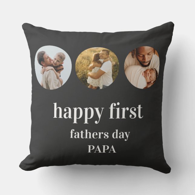 Lustigt 3fotokollage lycklig första fars dag pappa kudde (Framsida)