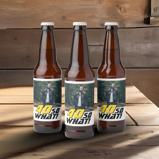 Lustigt 40, så vilket offertfoto 40:e födelsedagen ölflaska etikett (Skapare uppladdad)