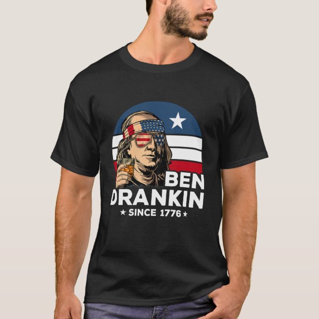 Lustigt 4:e juli Ben Drankin Retro Flagga 1776 Gif T Shirt (Framsida)