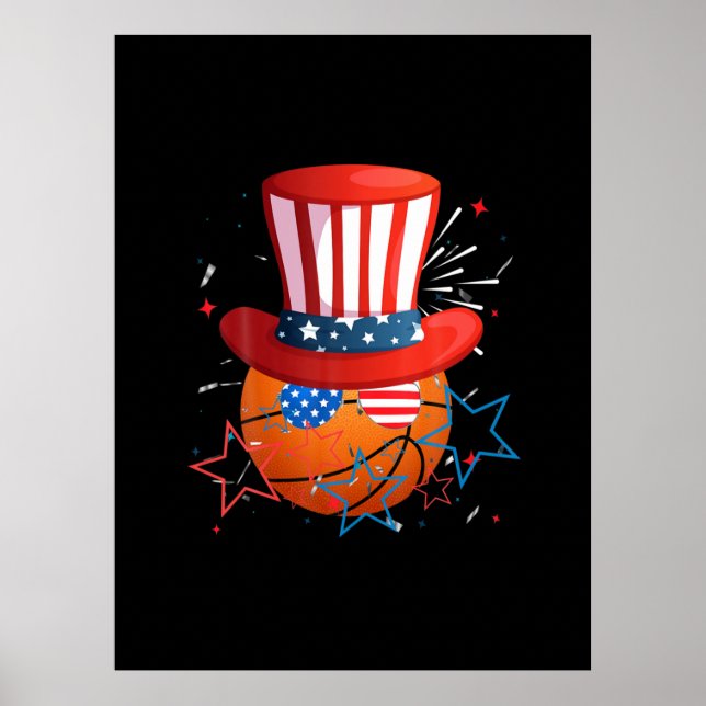 Lustigt 4:e juli för Basketball Älskare Poster (Framsidan)