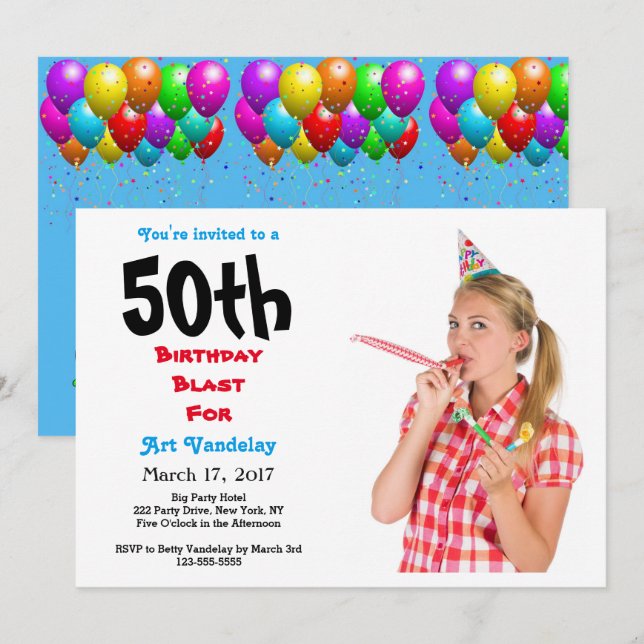 Lustigt 50:e födelsedag Blast Inbjudningar (Fram/baksida)