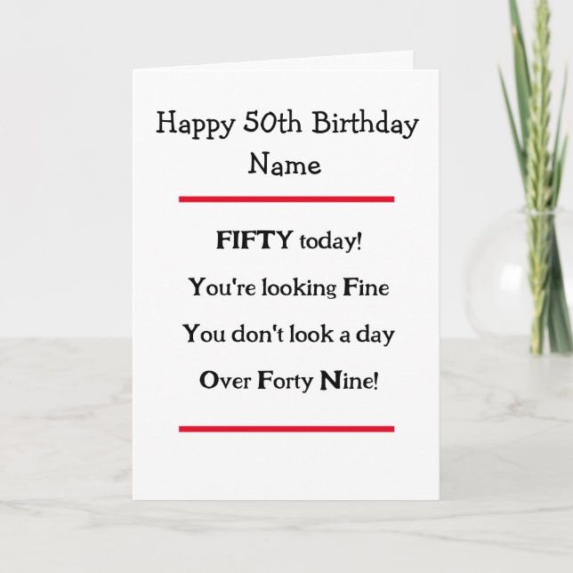 Lustigt 50:e födelsedag Verse Birthday Card Kort (Framsida)