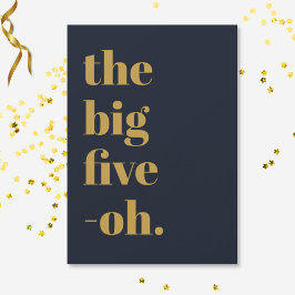 Lustigt 5-Oh Birthday Navy Blue Guld Inbjudningar