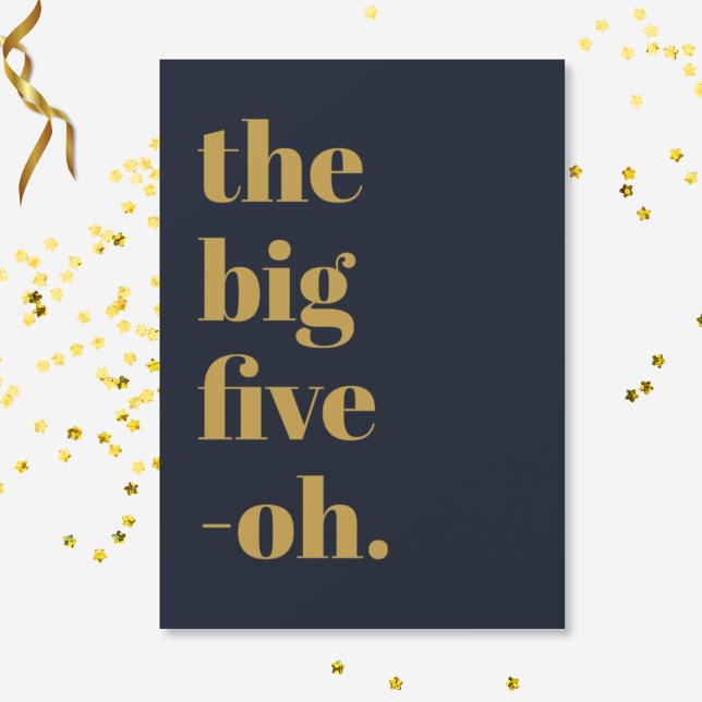 Lustigt 5-Oh Birthday Navy Blue Guld Inbjudningar (Front of invitation)