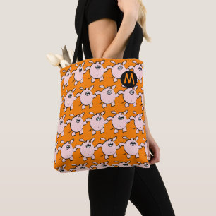 Lustigt 5 Tecknad Gris Monogram Välj Färg Tote Bag Tygkasse