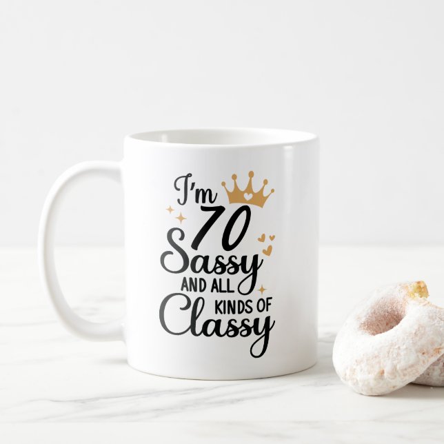 Lustigt 70:e födelsedagssassi och alla slags klass kaffemugg (Med munk)