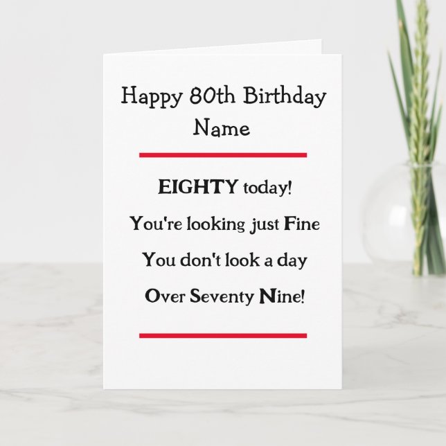 Lustigt 80:e födelsedag Verse Birthday Card Kort (Framsida)