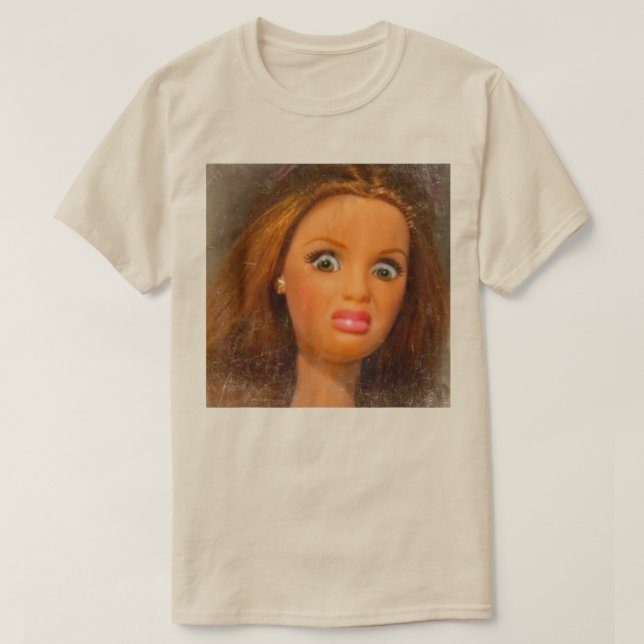 Lustigt äckligt Doll ansikte Meme T Shirt (Design framsida)