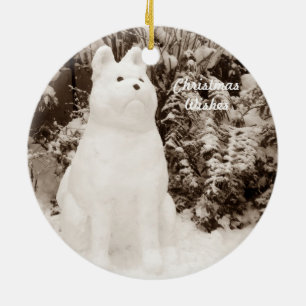 lustigt akita snö hund säsong julgransprydnad keramik
