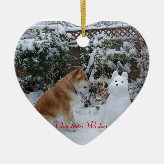 lustigt akita snö hund säsong julgransprydnad keramik (Framsidan)