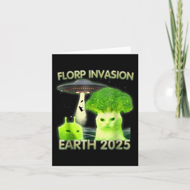 Lustigt Alien Cat Meme Florp Invasion Earth 2025 W Kort (Framsida)