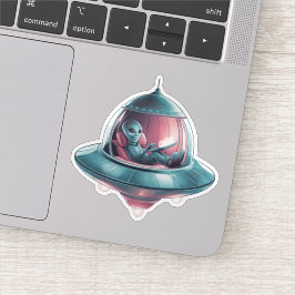 Lustigt Alien i UFO Klistermärken