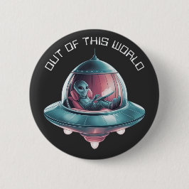 Lustigt Alien i UFO Knapp