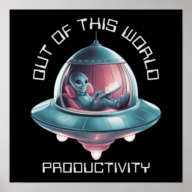 Lustigt Alien i UFO Poster (Framsidan)