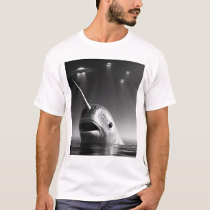 Lustigt Alien Narwhal UFO Racoon Selfie med UFO T Shirt