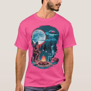 Lustigt Alien och Bigfoot, som höjer Måne Sasquatc T Shirt