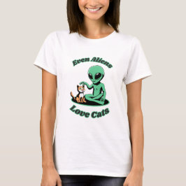 Lustigt Alien och Lustigt Cat. Funny Animal T Shirt