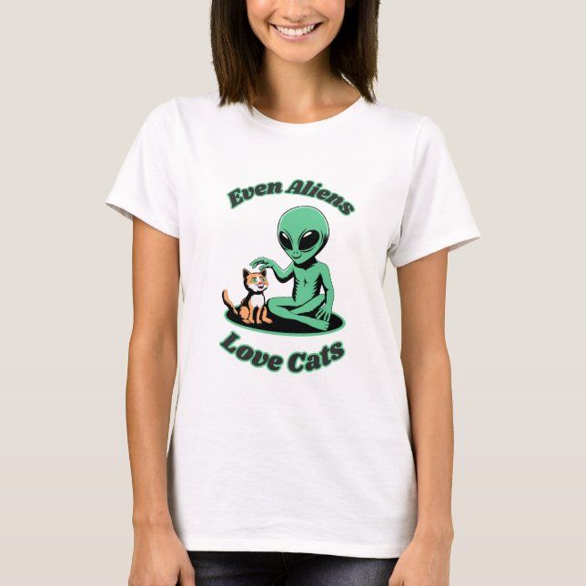 Lustigt Alien och Lustigt Cat. Funny Animal T Shirt (Framsida)