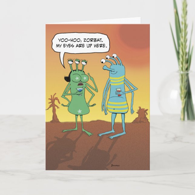 Lustigt Alien Öga är här på födelsedagen Kort (Framsida)