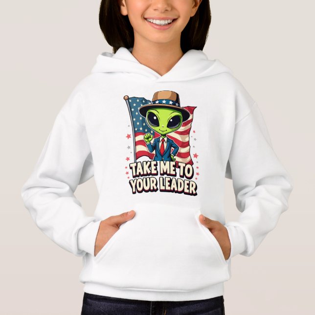 Lustigt Alien Ta mig till din ledare USA Patriotic T Shirt (Framsida)