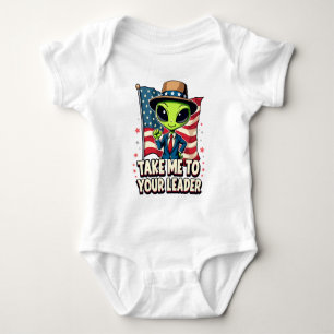 Lustigt Alien Ta mig till din ledare USA Patriotic T Shirt