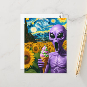 Lustigt Alien with Ice Cream Faux Van Gogh Vykort