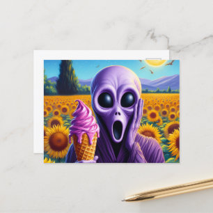 Lustigt Alien with Smälter Ice Cream Faux Van Gogh Vykort