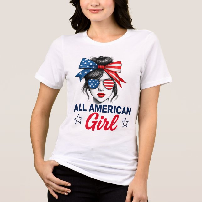 Lustigt ALL AMERICAN Girl Patriotic T-Shirt - 4:e  (Framsida)