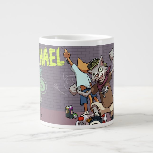 Lustigt Alley Cats Lägg till Namn Skateboard Graff Jumbo Mugg (Framsidan)