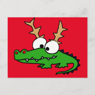 Lustigt Alligator med Antlers julkonst Helg Vykort