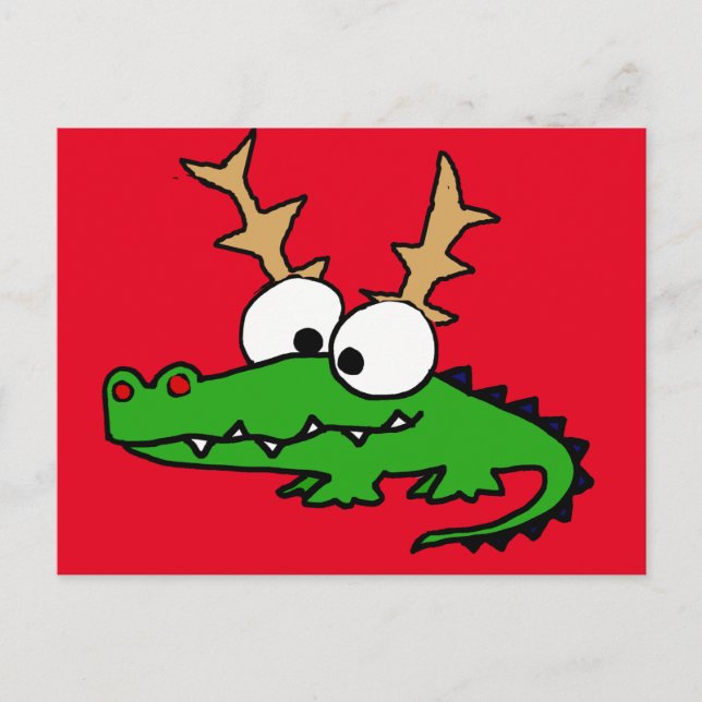 Lustigt Alligator med Antlers julkonst Helg Vykort (Framsida)