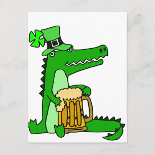 Lustigt Alligator med Beer St. Patrick Day Art Vykort