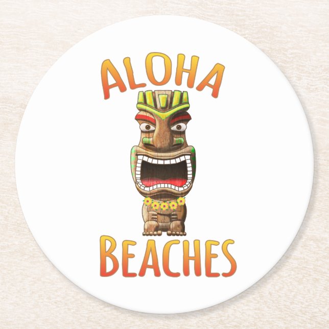 Lustigt Aloha-stränder Hawaiian Tiki Underlägg Papper Rund (Framsidan)