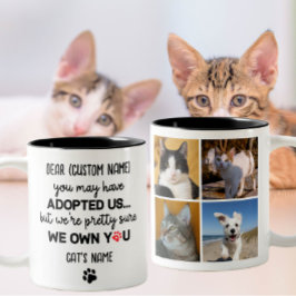 Lustigt, Anpassningsbar 4 Kattfoto och Namn Två-Tonad Mugg