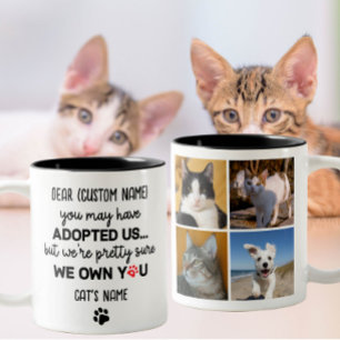Lustigt, Anpassningsbar 4 Kattfoto och Namn Två-Tonad Mugg