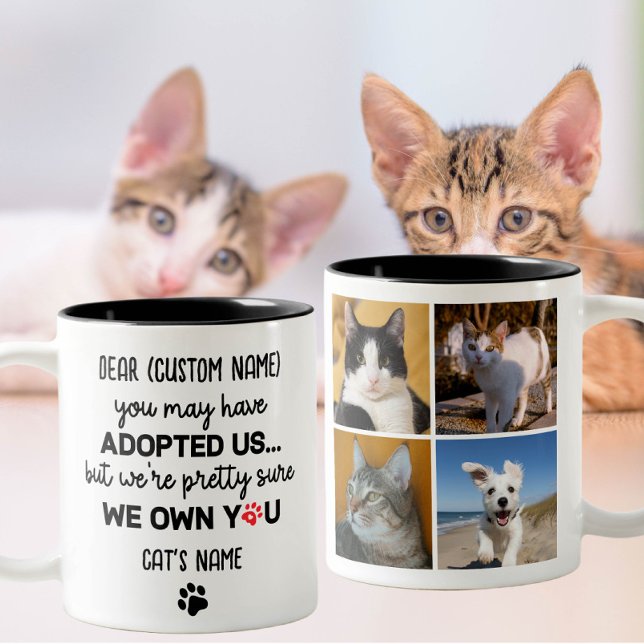 Lustigt, Anpassningsbar 4 Kattfoto och Namn Två-Tonad Mugg (Skapare uppladdad)