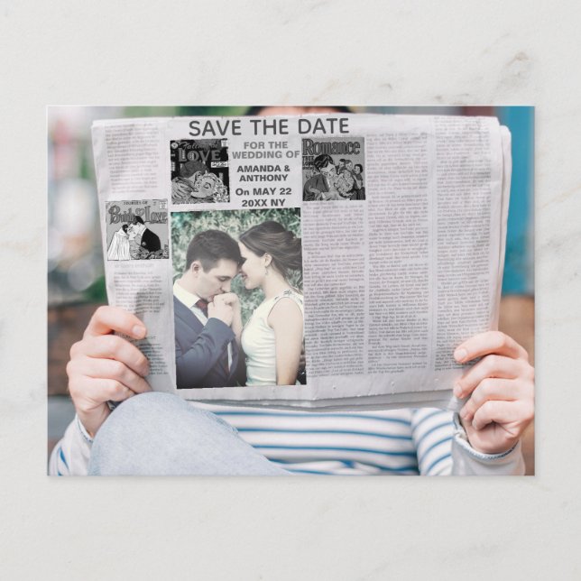 Lustigt anpassningsbar fotospara datum inbjudan vykort (Framsida)